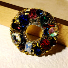 Load image into Gallery viewer, Splendid Multi Colored Stones Circular Brooch Pin Holiday Jewelry
