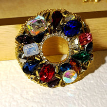 Load image into Gallery viewer, Splendid Multi Colored Stones Circular Brooch Pin Holiday Jewelry
