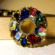 Load image into Gallery viewer, Splendid Multi Colored Stones Circular Brooch Pin Holiday Jewelry
