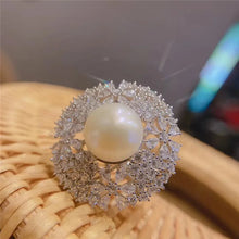 Load image into Gallery viewer, Splendid Statement CZ Flower Cluster Pearl Adjustable Rings for Women Prom Party
