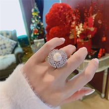 Load image into Gallery viewer, Splendid Statement CZ Flower Cluster Pearl Adjustable Rings for Women Prom Party
