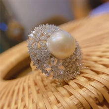 Load image into Gallery viewer, Splendid Statement CZ Flower Cluster Pearl Adjustable Rings for Women Prom Party
