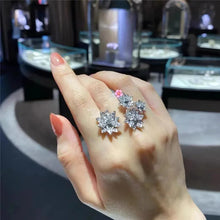 Load image into Gallery viewer, Splendid Statement Clear White CZ Flowers Cluster Open Rings for Dressy Up Jewelry
