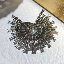 Load image into Gallery viewer, Stunning Glitter Silver Tone Baguette Cut Clear CZ Spike Sunshine Pin Burst Sunburst Jewelry
