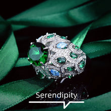 Load image into Gallery viewer, Stunning Petals Cluster Green Oval Adjustable Rings Cocktail Accessory
