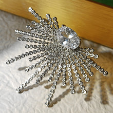 Load image into Gallery viewer, Stunning Splendid Silver Tone Cubic Zircon Sunburst Brooch Pin Daily Wear Jewelry
