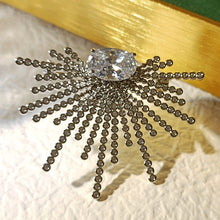 Load image into Gallery viewer, Stunning Splendid Silver Tone Cubic Zircon Sunburst Brooch Pin Daily Wear Jewelry
