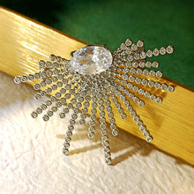 Load image into Gallery viewer, Stunning Splendid Silver Tone Cubic Zircon Sunburst Brooch Pin Daily Wear Jewelry
