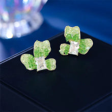 Load image into Gallery viewer, Sweet Fashion Orange Green Trio Petal Crystal Flower Stud Earrings Summer Jewelry
