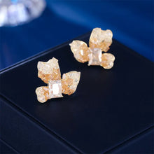 Load image into Gallery viewer, Sweet Fashion Orange Green Trio Petal Crystal Flower Stud Earrings Summer Jewelry
