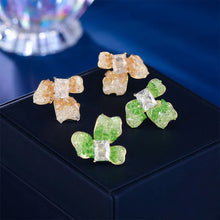 Load image into Gallery viewer, Sweet Fashion Orange Green Trio Petal Crystal Flower Stud Earrings Summer Jewelry
