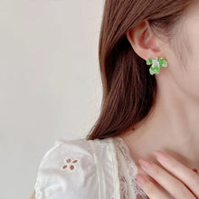 Load image into Gallery viewer, Sweet Fashion Orange Green Trio Petal Crystal Flower Stud Earrings Summer Jewelry
