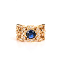 Load image into Gallery viewer, Victorian Vintage Gold Plated Craft Blue Round Cocktail Rings
