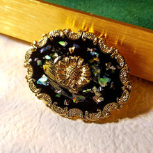 Load image into Gallery viewer, Vintage Oval Shaped Black Abalone Shell Sunflower Pin Brooch Coat Sweater Dress Accessory
