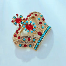 Load image into Gallery viewer, Vintage Red and Turquoise Crown Pin Brooch Costume Jewelry
