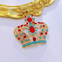 Load image into Gallery viewer, Vintage Red and Turquoise Crown Pin Brooch Costume Jewelry
