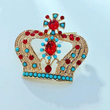 Load image into Gallery viewer, Vintage Red and Turquoise Crown Pin Brooch Costume Jewelry
