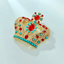 Load image into Gallery viewer, Vintage Red and Turquoise Crown Pin Brooch Costume Jewelry
