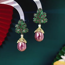 Load and play video in Gallery viewer, Gorgeous Green Leaf Burgundy Red Pearl Drop Earrings Black-tone Autumn Winter Jewelry
