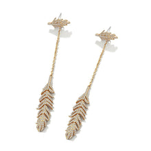 Load image into Gallery viewer, Boho Long GoldLink Chain Feather Drop Earrings Double Wear Way Jewelry
