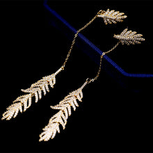 Load image into Gallery viewer, Boho Long GoldLink Chain Feather Drop Earrings Double Wear Way Jewelry
