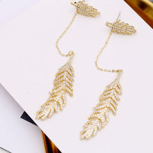 Load image into Gallery viewer, Boho Long GoldLink Chain Feather Drop Earrings Double Wear Way Jewelry
