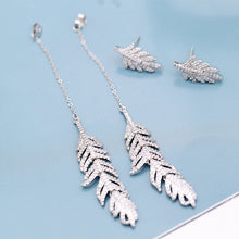 Load image into Gallery viewer, Boho Long GoldLink Chain Feather Drop Earrings Double Wear Way Jewelry
