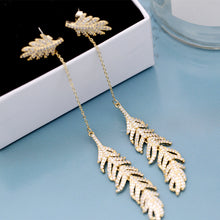 Load image into Gallery viewer, Boho Long GoldLink Chain Feather Drop Earrings Double Wear Way Jewelry
