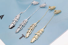 Load image into Gallery viewer, Boho Long GoldLink Chain Feather Drop Earrings Double Wear Way Jewelry
