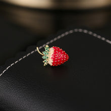 Load image into Gallery viewer, Jewelblings Delicious Golden Spotted Mini Red Enamel Strawberry Safety Pin Fruit Jewelry
