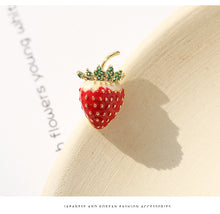 Load image into Gallery viewer, Jewelblings Delicious Golden Spotted Mini Red Enamel Strawberry Safety Pin Fruit Jewelry
