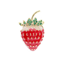 Load image into Gallery viewer, Jewelblings Delicious Golden Spotted Mini Red Enamel Strawberry Safety Pin Fruit Jewelry
