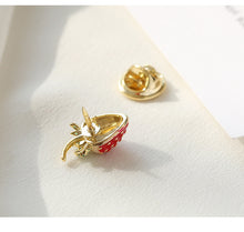 Load image into Gallery viewer, Jewelblings Delicious Golden Spotted Mini Red Enamel Strawberry Safety Pin Fruit Jewelry
