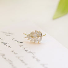 Load image into Gallery viewer, Jewelblings Stunning Gold Tone Micro Pave and Marquise Shaped CZ Leaf Pin Collar Lapel Small Leaf Jewelry
