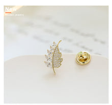 Load image into Gallery viewer, Jewelblings Stunning Gold Tone Micro Pave and Marquise Shaped CZ Leaf Pin Collar Lapel Small Leaf Jewelry
