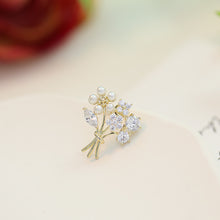 Load image into Gallery viewer, Jewelblings Pretty Gold Tone Mother of Pearl and CZ Clear White Mini Flower Bouquet Pin Floral Lapel Collar Pin Accessory
