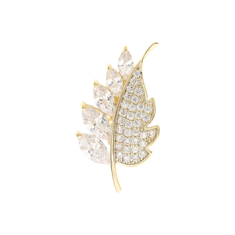 Jewelblings Stunning Gold Tone Micro Pave and Marquise Shaped CZ Leaf Pin Collar Lapel Small Leaf Jewelry