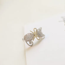 Load image into Gallery viewer, Jewelblings Cute Full Micro Pave Clear CZ Golden Bow Tied Small Kitty Pin Cat Collar Lapel Pin Animal Jewelry
