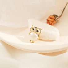 Load image into Gallery viewer, Jewelblings Lovely Opens Black Eyes Mother of Pearl Belly Owl Lapel Pin Collar Pin Bird Jewelry
