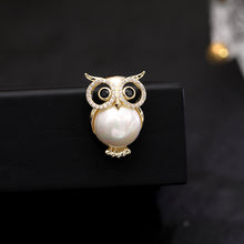 Load image into Gallery viewer, Jewelblings Lovely Opens Black Eyes Mother of Pearl Belly Owl Lapel Pin Collar Pin Bird Jewelry
