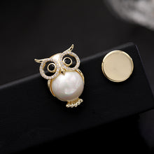 Load image into Gallery viewer, Jewelblings Lovely Opens Black Eyes Mother of Pearl Belly Owl Lapel Pin Collar Pin Bird Jewelry
