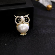 Load image into Gallery viewer, Jewelblings Lovely Opens Black Eyes Mother of Pearl Belly Owl Lapel Pin Collar Pin Bird Jewelry
