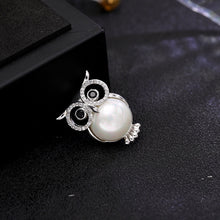 Load image into Gallery viewer, Jewelblings Lovely Opens Black Eyes Mother of Pearl Belly Owl Lapel Pin Collar Pin Bird Jewelry
