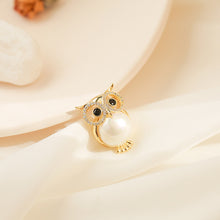 Load image into Gallery viewer, Jewelblings Lovely Opens Black Eyes Mother of Pearl Belly Owl Lapel Pin Collar Pin Bird Jewelry
