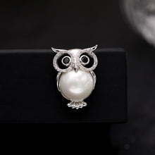 Load image into Gallery viewer, Jewelblings Lovely Opens Black Eyes Mother of Pearl Belly Owl Lapel Pin Collar Pin Bird Jewelry
