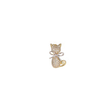 Load image into Gallery viewer, Jewelblings Cute Full Micro Pave Clear CZ Golden Bow Tied Small Kitty Pin Cat Collar Lapel Pin Animal Jewelry
