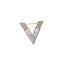 Load image into Gallery viewer, Jewelblings Symbol Jewelry Micro Pave and Shell Pearl Letter V Pin Victory Safety Pin for Unisex Accessory
