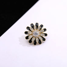 Load image into Gallery viewer, Jewelblings Loveliness Double Layered Black Enamel and Full Pave CZ Chrysanthemum Flower Stab Needle Pin Safety Pin for Unisex Accessory
