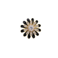 Load image into Gallery viewer, Jewelblings Loveliness Double Layered Black Enamel and Full Pave CZ Chrysanthemum Flower Stab Needle Pin Safety Pin for Unisex Accessory
