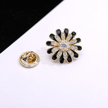 Load image into Gallery viewer, Jewelblings Loveliness Double Layered Black Enamel and Full Pave CZ Chrysanthemum Flower Stab Needle Pin Safety Pin for Unisex Accessory
